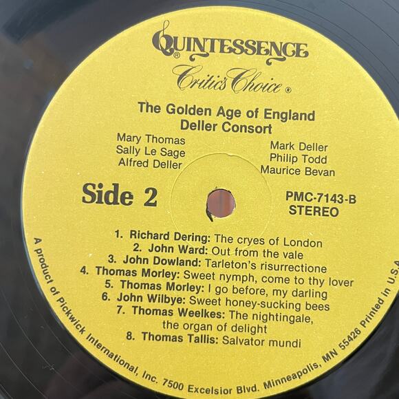 The Deller Consort The Golden Age of England Vinyl LP 1979 Quintessence PMC7143 - Picture 5 of 7